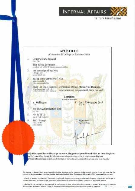 Download New Zeland Certificate of Incorporation Photoshop template